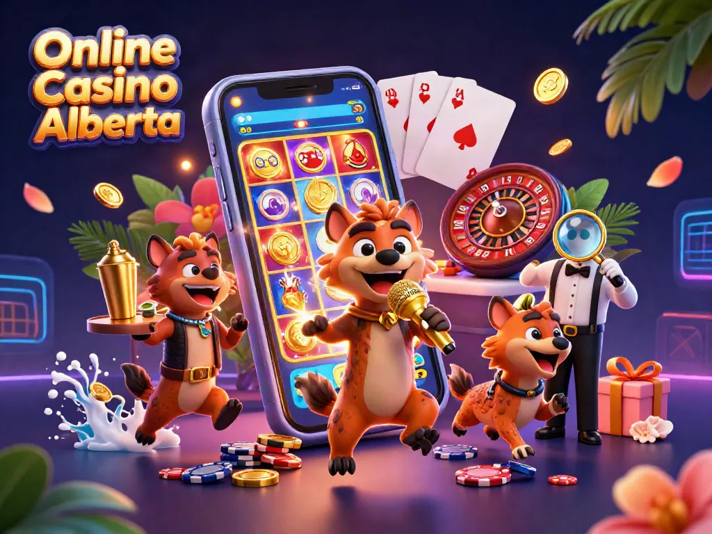 Engage with Online Casino Alberta's lively comedy casino scene featuring humorous hyenas.