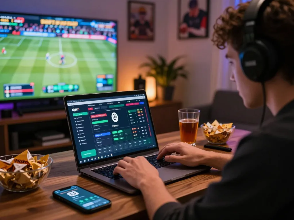 Engaged user placing bets on F8BET online sports betting interface alongside live sports events.