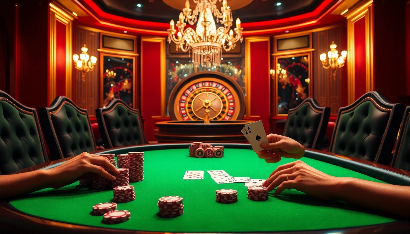 Players engage in high-stakes poker at RR88's luxurious casino, enhancing their winning chances.