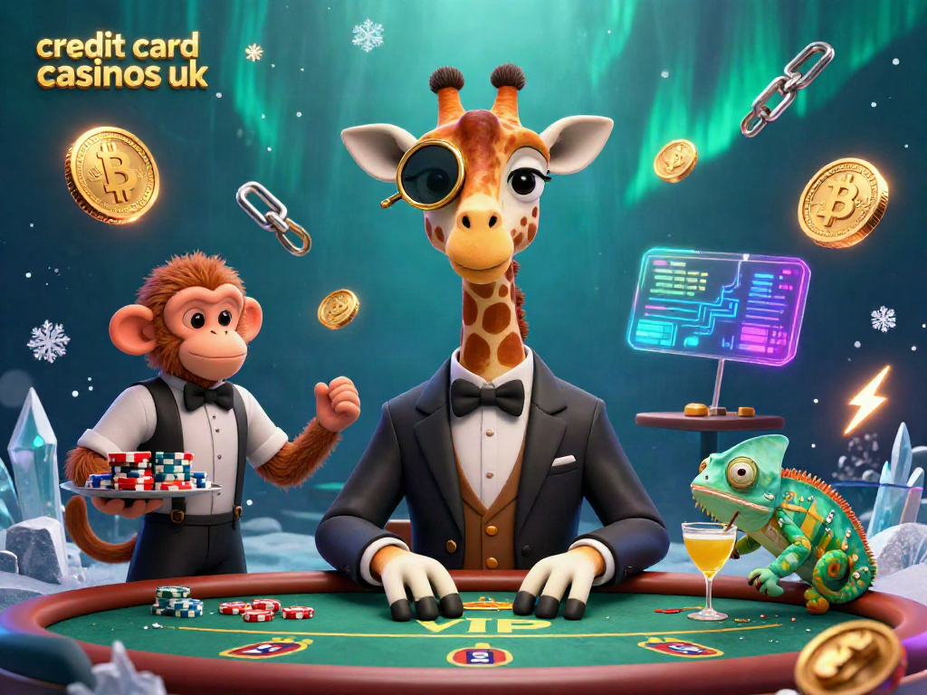 Experience the vibrant world of credit card casinos uk with a high-roller giraffe and lively characters in action.