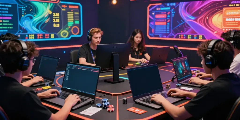 Engaged players betting on xx88 online gaming platform surrounded by dynamic visuals.