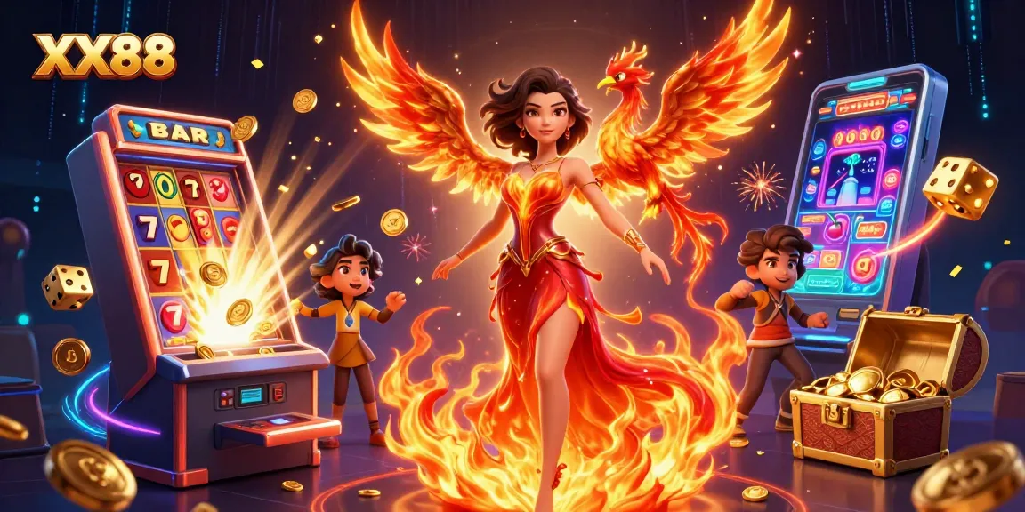 Win with thrilling slot games at XX88 featuring dynamic characters and vibrant casino elements.