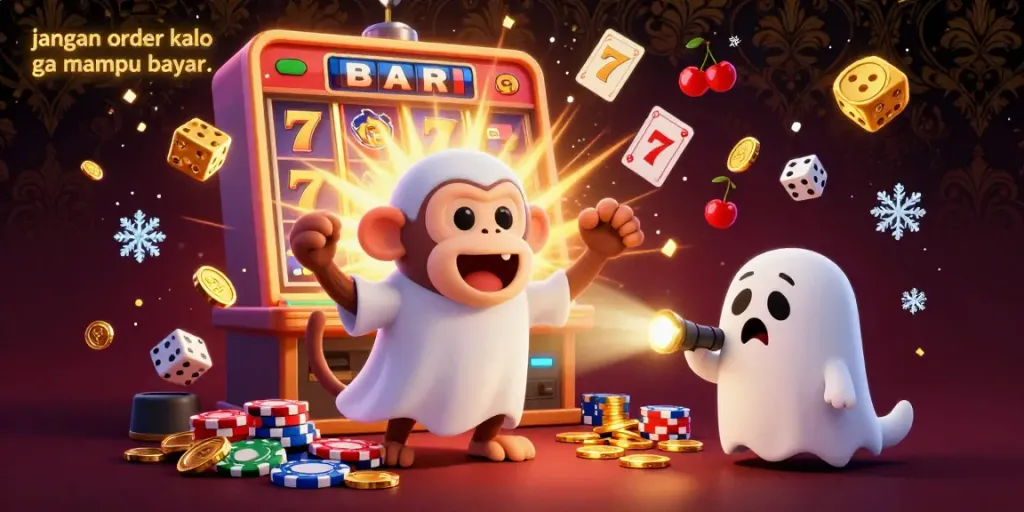 Experience the thrill at the casino with the playful monkey and puppy chasing golden jackpots - jangan order kalo ga mampu bayar..