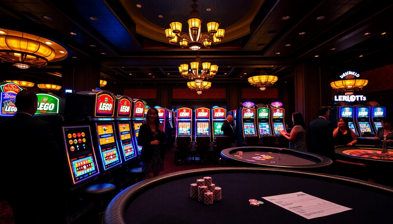 Experience the excitement of winning at LEGO138's vibrant casino interior filled with slot machines.