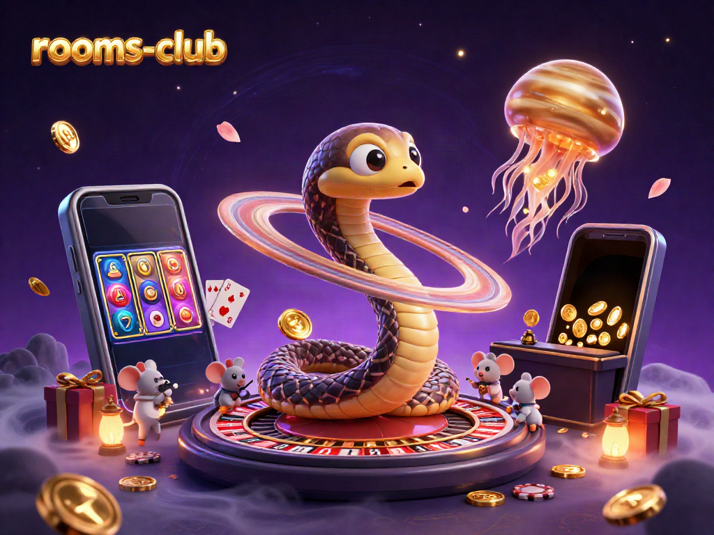 Permainan slot online dalam tema luar angkasa di rooms-club dengan simbol berkilau dan karakter unik.