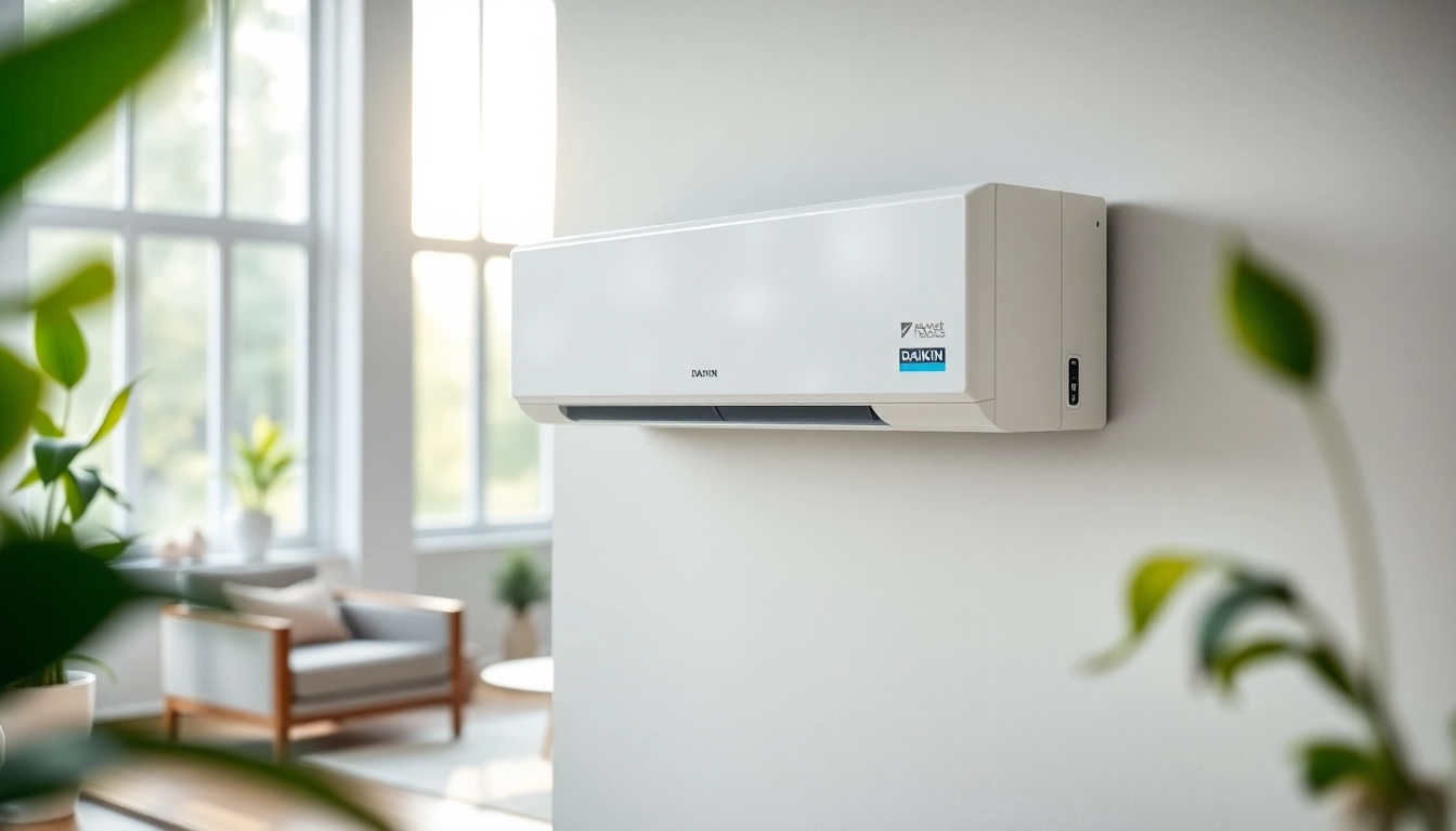 Install a Daikin mini split AC in a modern living room showcasing its sleek, stylish design.