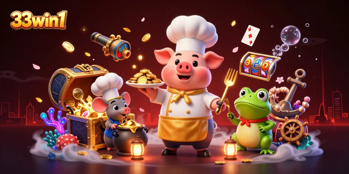 Engage with 33win1, savoring gambling adventures amidst gold coins and gaming treasures.
