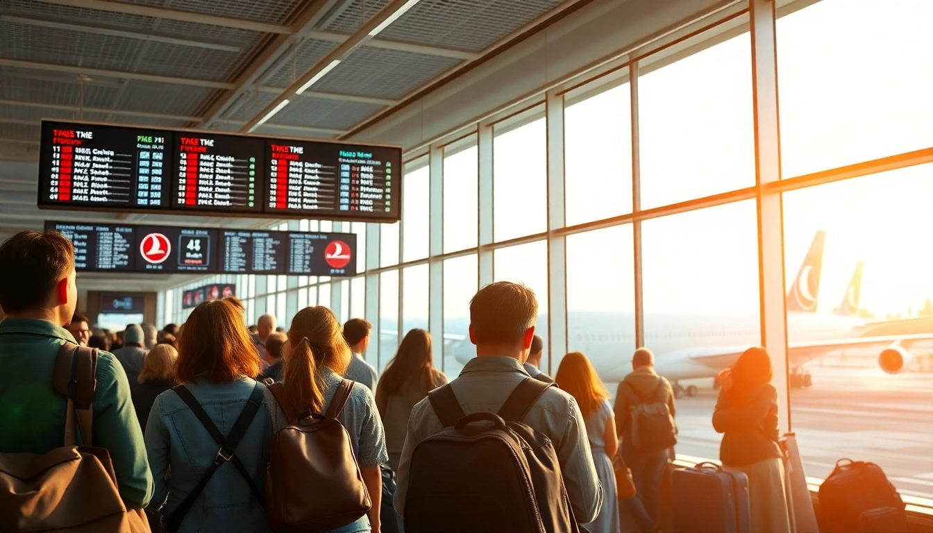 Excitement at the airport with Turkish Airlines TK88 flight and travelers checking status.