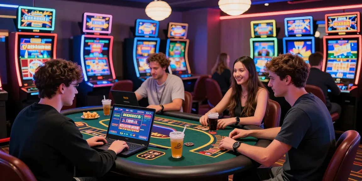 Players enjoying a lively gaming experience at credit card casinos at scoarch.org.uk with neon lights and modern decor.