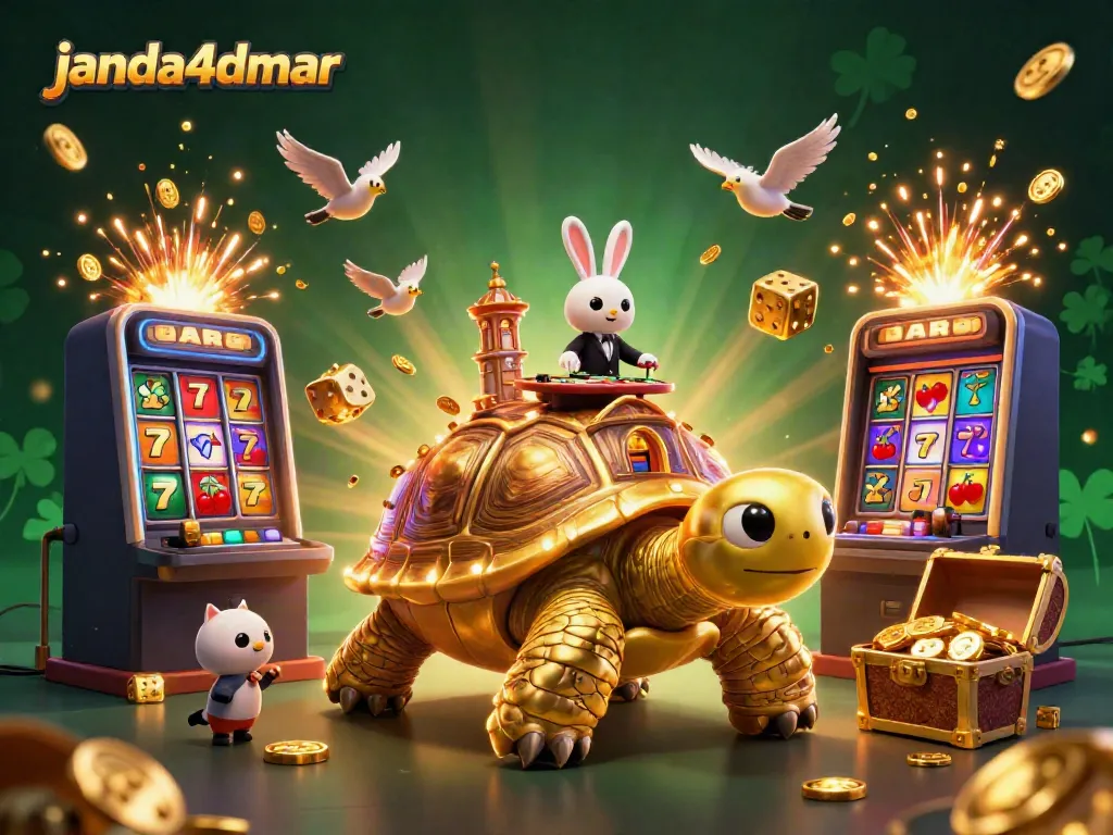 Permainan janda4dmar dengan tortoise emas dan dealer kelinci, meriah dengan jackpot.