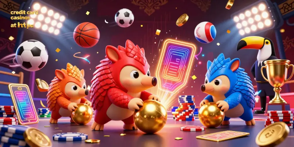 Experience vibrant competition at credit card casinos at http: with pangolins playing among flying sports balls and gold coins.