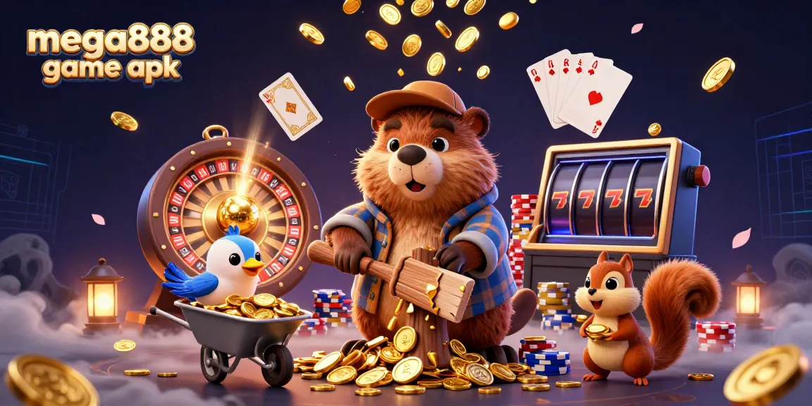 Experience the excitement of the mega888 game apk with golden coin rain and lively characters.