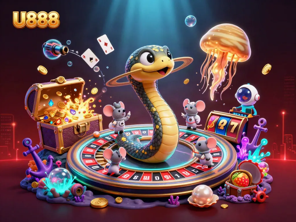 Bet big with U888 at the cosmic roulette featuring snakes, astronauts, and treasure.