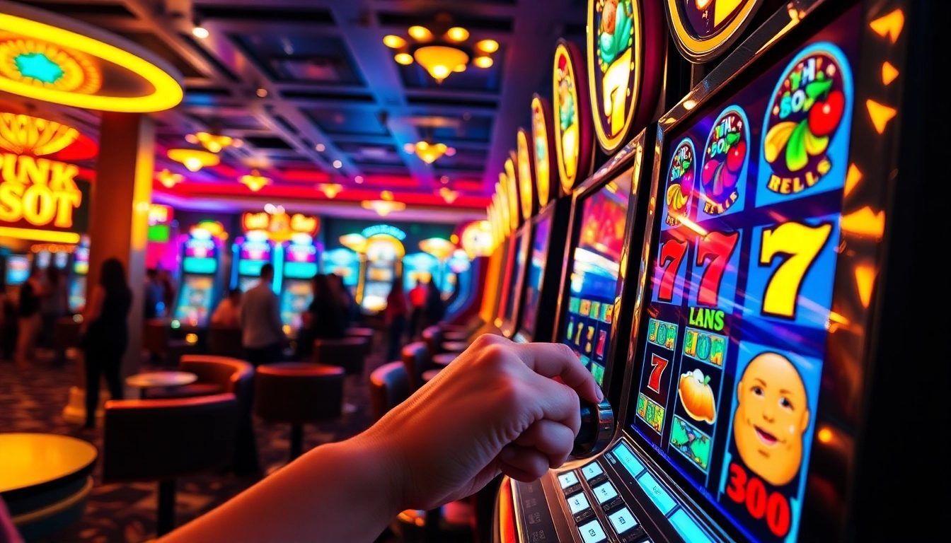 Experience thrilling Nova88 slots action in a vibrant casino scene highlighting colorful machines.