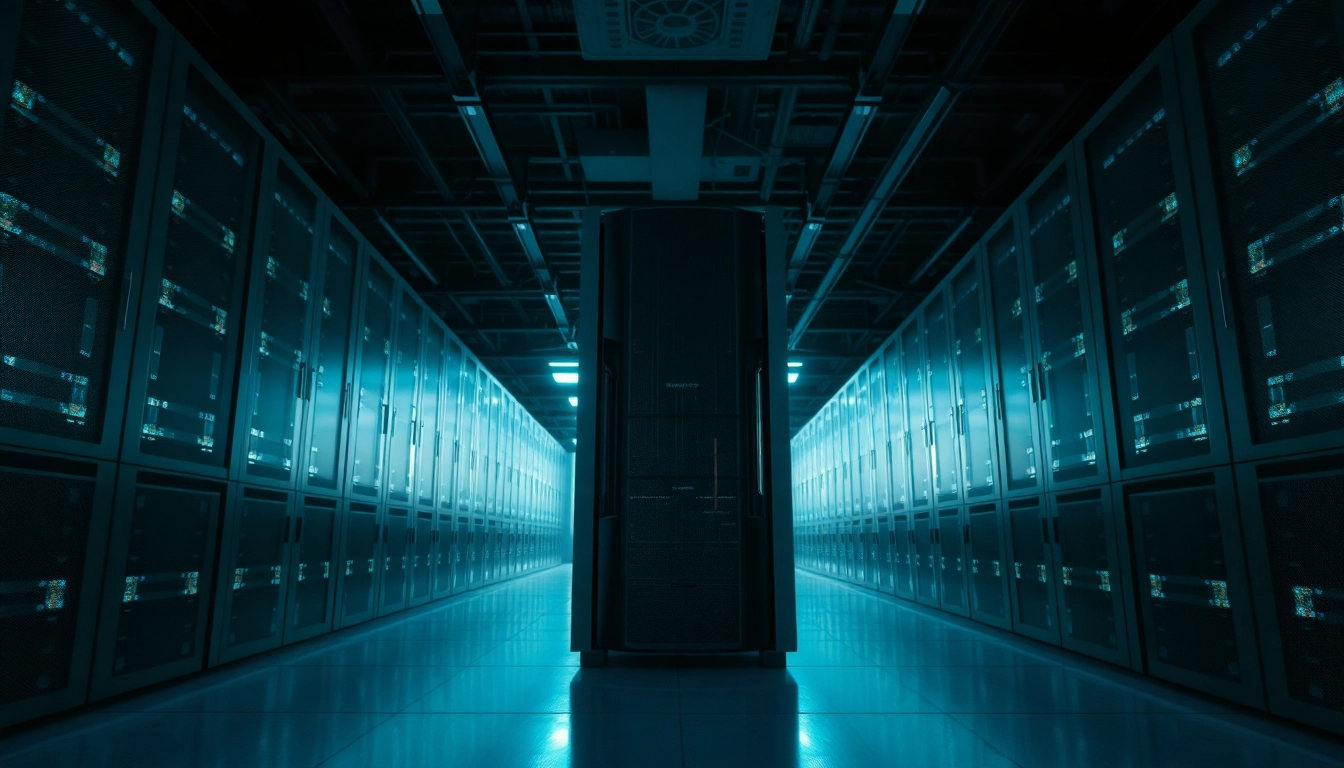 Discover secure adult website hosting solutions in a sleek, modern server room.