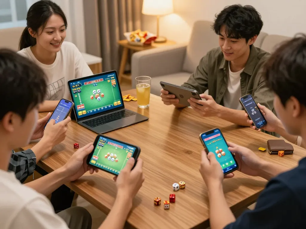 Tai xiu players enthusiastically engaging with online game on their devices in a cozy home setting.