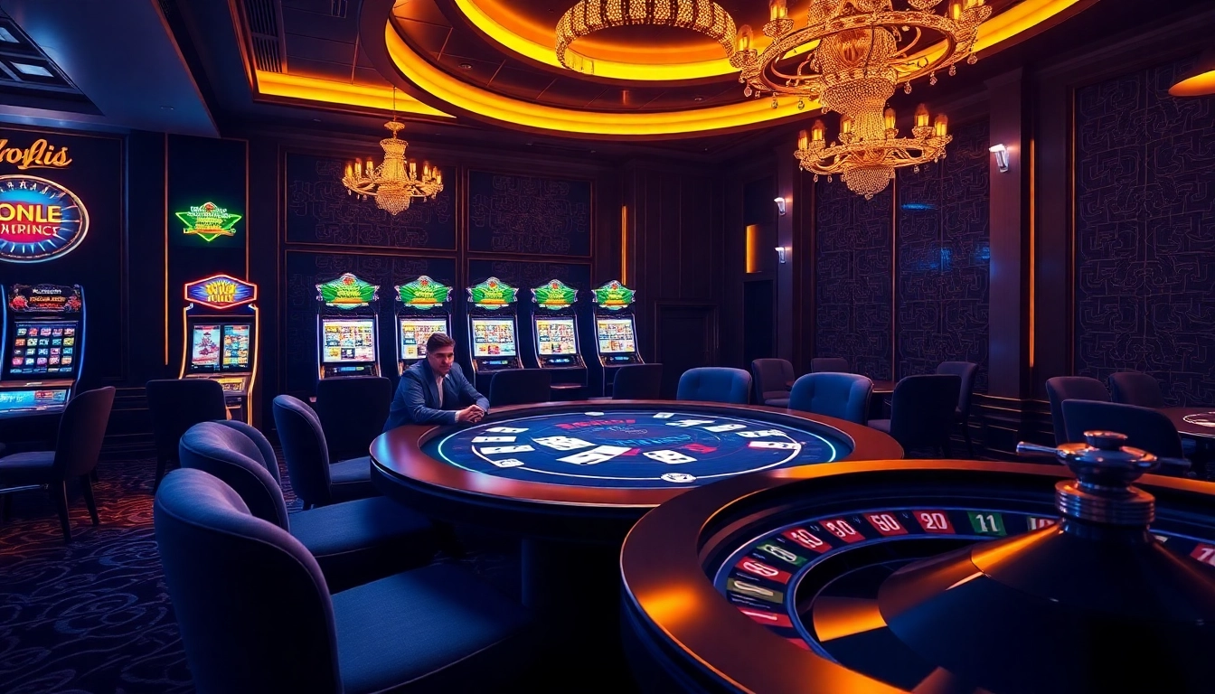 Nohu52 offers thrilling casino games with vibrant slot machines and a high-stakes poker table.