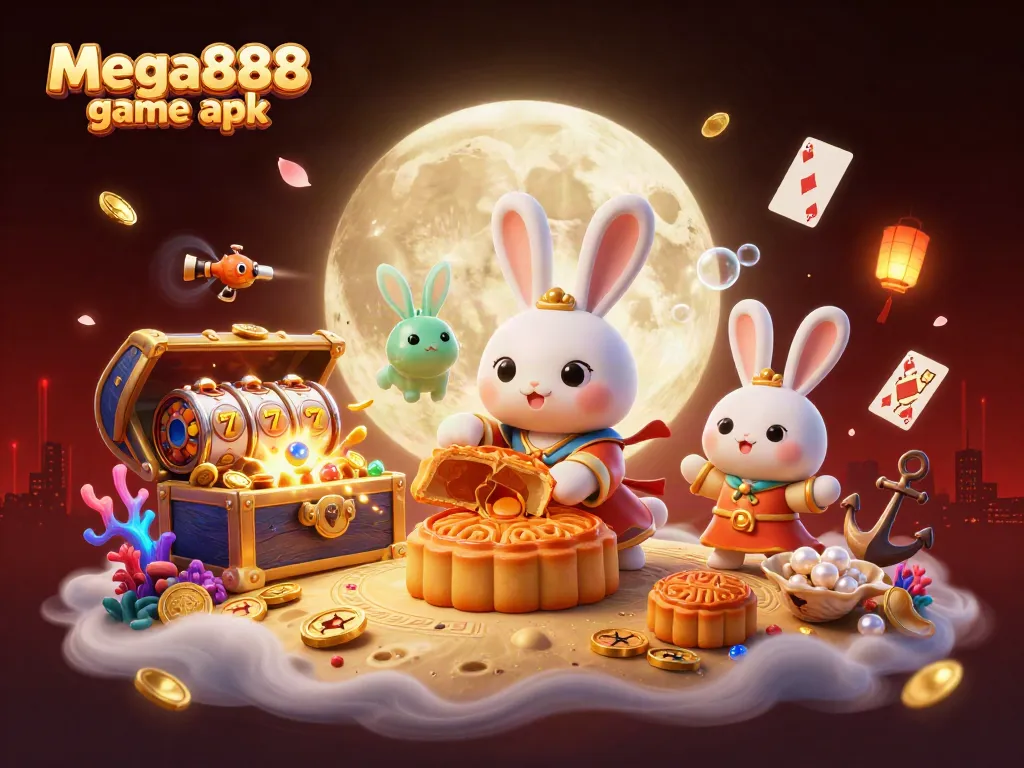Engage with the mega888 game apk in a vibrant 3D illustration of casino excitement.