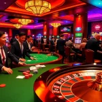 SODO Casino features a vibrant poker table with players enjoying the game amidst a luxurious casino setting.
