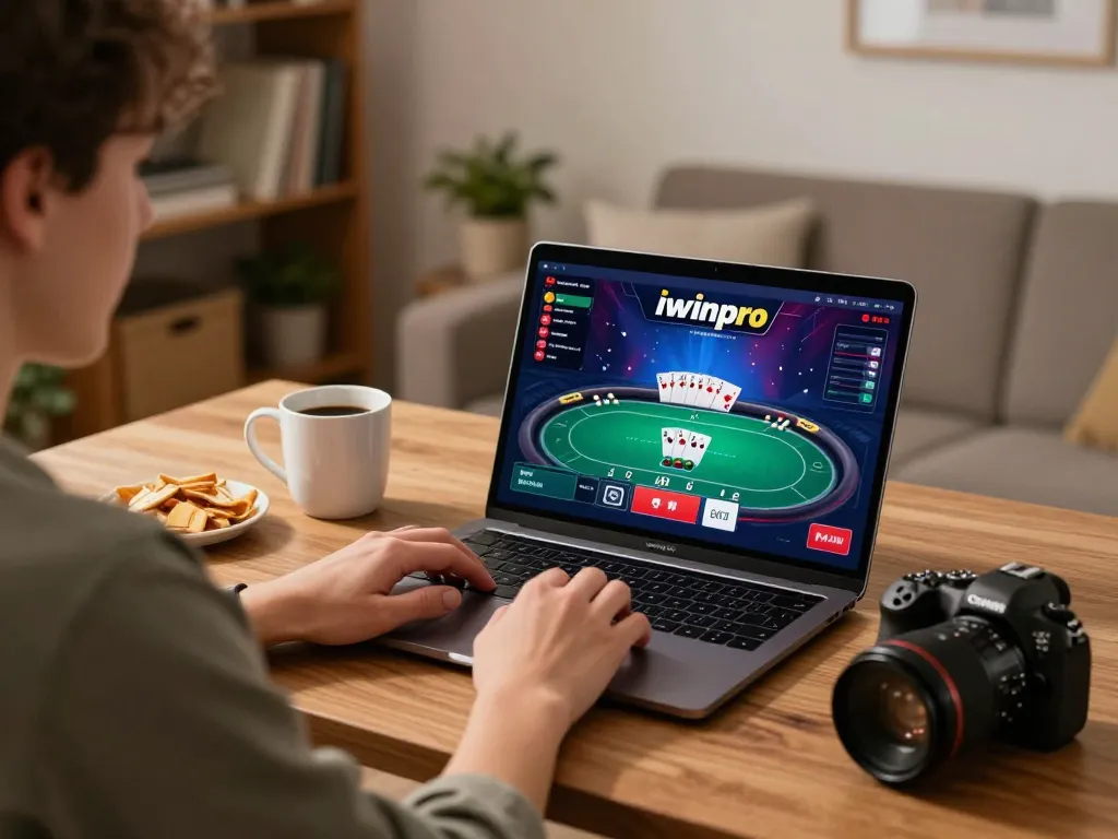 Engaging gameplay on iwinpro app for online casino in a cozy home environment.