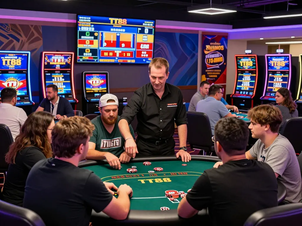 TT88 online gambling platform featuring diverse players enjoying various gaming tables and live interactions.